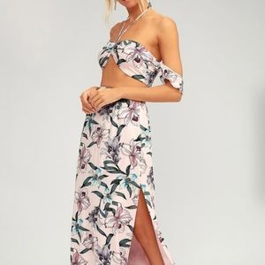 Pink FLORAL PRINT TWO-PIECE MAXI DRESS